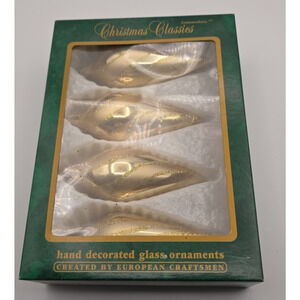 VTG Hand Decorated Commodore Teardrop Silver & Gold Glass Ornaments Romania